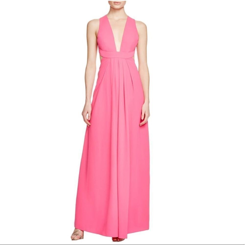 Jill Stuart Pink Deep V Neck Halter Maxi Gown Dress Size 10